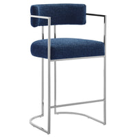 Modway Huron Curved Back Fabric and Metal Counter Stool - Silver Navy-Modern Barrel Counter Stool