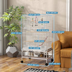 PawHut 43" H Rolling Bird Cage with Toys, Removable Tray and Storage Shelf - White-Includes two wooden perches and four plastic food containers 