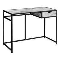 Monarch Specialties 7571 42" Computer Desk - White Marble-Look/Black Metal-Computer desk with 1 small storage drawer featuring a comfortable cutout handle and metal drawer slides