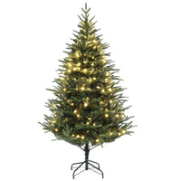 HOMCOM 6' Artificial Christmas Tree with LED Lights and Hinged Tips - Green-Warm white LED lights enhance festive evening ambiance 