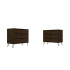 Manhattan Comfort Rockefeller 35.24" Mid-Century Modern 3-Drawer Dresser 2-Piece Set - Brown-Mid-Century Modern Dresser for Bedroom Use. Set of 2.
