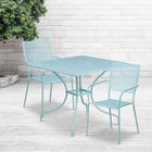 Flash Furniture Commercial Grade 35.5" Square Indoor-Outdoor Steel Patio Table Set with 2 Square Back Chairs - Sky Blue-Designed for Indoor and Outdoor Use