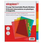 Staples Insertable Plastic Dividers - 5 Tab - Coloured-Insertable Tabs