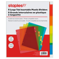 Staples Insertable Plastic Dividers - 5 Tab - Coloured-Insertable Tabs