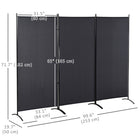 HOMCOM 3 Panel Double Hinged Freestanding Room Divider for Home Office - Charcoal Grey-Powder-coated metal frame for solidness
