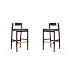 Manhattan Comfort Klismos 20" Mid-Century Modern Faux Leather Upholstered Bar Stool - Black and Dark Walnut - 2 Pack-Mid-Century Modern Barstool with Backseat Perfect for Bar and Kitchen Use. Set of 2