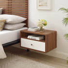 Modway Transmit Wall Mount Nightstand - Walnut White-Smooth Wood Grain Laminate