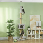 PawHut 89" - 100" Floor-To-Ceiling Cat Tree - Light Grey-Vertical, space-saving design maximizes room usability 
