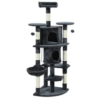 PawHut 62" H Multi-Level Cat Tree with Two Cat Condos - Dark Grey-Includes condos, a hammock, and perches, fulfilling all play and rest needs 