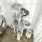 PawHut 70" Multi-Level Cat Tree Tower with 2 Condos - Light Grey-Sisal-wrapped posts satisfy scratching needs, effectively protecting your valuable furniture 