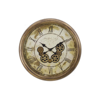 Monarch Specialties Clocks 23" Round Wall Clock - Antique Brown -Industrial inspired, trendy 23" round wall clock with a unique moving gear mechanism design in a bronze metal finish, perfect for adding a decorative vintage touch
