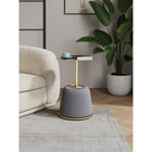 Manhattan Comfort Anderson 15.75" Modern Leatherette Upholstered End Table - Grey-Beautiful Round Gold Steel Table Top