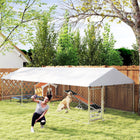PawHut Outdoor Dog Run with Adjustable Rotating Bowls - 19.7' x 7.5' x 5.2' - Silver-Snap-together tubes allow for faster setup 