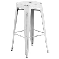Flash Furniture 30" High Backless Distressed Metal Indoor-Outdoor Barstool - White-Stackable Industrial Style Modern Stool