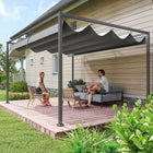 Outsunny Patio Pergola with Retractable Canopy - 13' x 10' - Dark Grey-Top with anti-UV and water resistant polyester canopy blocks most harmful rays 