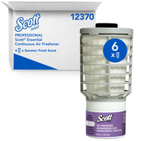 Scott Essential Continuous Air Freshener Refills - Summer Fresh-The Scott Essential Air Freshener Refill from Kimberly-Clark (6 cartridges per case), in fresh Summer Fresh Scent, offers an economical, effective odor neutralizer, designed to work with an easy-to-use wall mounted dispenser