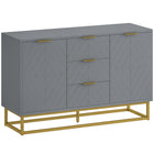 HOMCOM 47.2" L Sideboard Buffet Cabinet with Storage - Gray-Geometric lined doors paired with golden base add artistic touch to interior decor