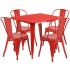 Flash Furniture 31.5'' Square Red Metal Indoor-Outdoor Table Set with 4 Stack Chairs (ET-CT002-4-30-RED-GG)-Galvanized Steel, Metal, Rubber