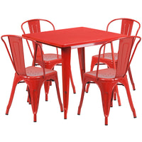 Flash Furniture 31.5'' Square Red Metal Indoor-Outdoor Table Set with 4 Stack Chairs (ET-CT002-4-30-RED-GG)-Galvanized Steel, Metal, Rubber