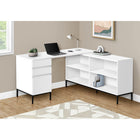 Monarch Specialties 7494 60" Computer Desk - White L-Shaped Corner-This L-shaped desk with storage is finished on all sides for placement anywhere in a home office, and boasts 2 storage drawers in combination with a file drawer.