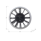 Monarch Specialties Clocks 20" Round Wall Clock - Black Silver -Durable silver plastic frame with a glass surface, and black metal hands attached to a black vintage style backdrop for a decorative flair