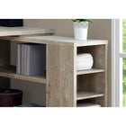 Monarch Specialties 7422 Computer Desk - Taupe Reclaimed Wood L/R Facing Corner-The easy to clean top is divided into 2 segments: a large, main worksurface for your laptop and a smaller, lower surface on top of the shelving unit.