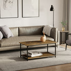 HOMCOM Rustic Coffee Table with Shelves - Rustic Brown-Double-layer open shelves provide ample storage space for you