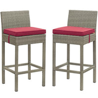 Modway Conduit Outdoor Patio Wicker Rattan Bar Stool - Light Gray Red - Set of 2-Modern Outdoor Bar Stool