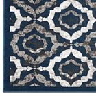 Modway Kalinda Rustic Vintage Moroccan Trellis Area Rug - 8 ft W x 10 ft L - Ivory Moroccan Blue/Brown-100% Soft Heat-Set Polypropylene