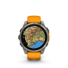 Garmin fēnix 8 - AMOLED Outdoor Recreation/Adventure Watches - 47 mm - Sapphire, Titanium with Spark Orange/Graphite Silicone Band-Battery performance: up to 10 days in smartwatch mode; up to 28 hours in GPS mode