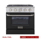 Kucht 30" KDF Series Pro Style Natural Gas Dual Fuel Range - Stainless Steel/Black-Dual bake elements deliver powerful performance: 3,000 watts (base) and 850 watts (top), with a 3,500-watt broiler for intense top heat