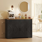 HOMCOM 47" Farmhouse Sideboard Buffet Cabinet with Soft-Close Hinges & Spice Racks - Black Wood Grain-3-level adjustable shelves to customize storage for items of various sizes