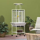 PawHut 61.5" H Bird Cage with Stand, Pull Out Tray, Play Top, Storage Shelf and Wood Perch - White-Steel frame, sturdy enough to deal with birds' bites 