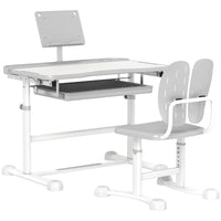 Qaba Kids Desk & Chair Set Height Adjustable with Tilt Desktop - Grey-MDF tabletop and steel legs ensure durability and stability
