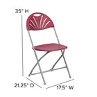 Flash Furniture HERCULES Series Plastic Fan Back Folding Chair - Burgundy-Grey Powder Coated Frame Finish