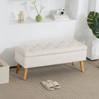 HOMCOM Upholstered Storage Ottoman Bench with Wooden Legs - Cream White-Comfortable fabric exterior and soft foam creates an optimal seating area;  