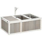PawHut Wooden Tortoise Habitat with Openable Top, Run Cage and Two Rooms - Grey-Features an enclosed sleeping area with a hinged lid for access 