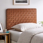 Modway Sparta Weave Vegan Leather Twin Headboard - Walnut Brown-Wood Frame