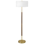 Hudson&Canal Simone 2-Light Floor Lamp with Fabric Shade - Rustic Oak/Brass/White-Industrial design for your living room, office space, bedroom, or reading nook