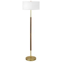 Hudson&Canal Simone 2-Light Floor Lamp with Fabric Shade - Rustic Oak/Brass/White-Industrial design for your living room, office space, bedroom, or reading nook