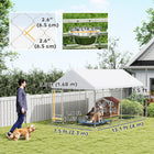 PawHut Outdoor Dog Run with Adjustable Rotating Bowls - 13.1' x 7.5' x 7.5' - Silver-Rotating bowl rack with 2 bowls makes feeding easier 