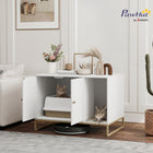 PawHut Cat Litter Box Enclosure with Litter Mat and Tall Legs - 31.5" L x 20" W - White-Enclosed design offers your cat a private and secure personal space 