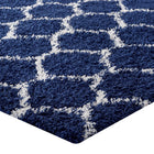 Modway Solvea Moroccan Trellis Shag Area Rug - 5 ft W x 8 ft L - Navy/Ivory-High Density / Machine-Woven