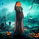 HOMCOM Animatronic Skull Pumpkin Ghost Prop Halloween Decoration-The head of this Halloween decoration suddenly jumps upwards when activated 