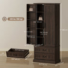 HOMCOM 72" H Kitchen Pantry Cabinet with LED Light and Door Shelves - Brown-Classic farmhouse design with elegant details enhances your home's aesthetic appeal 