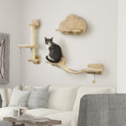 PawHut Cat Wall Shelf with Scratching Post, Play Balls and Platforms-Covered with soft plush and sisal blanket 