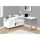 Monarch Specialties 7716 72" Computer Desk - White/Silver Executive Corner-Open and closed storage options include 2 open shelves with 1 shelf panel and 2 large storage drawers