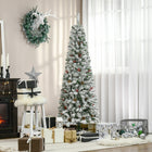 HOMCOM 6' Snow-Flocked Pencil Artificial Christmas Tree with Auto Open - Green-Pencil shape takes up little floor or table space, suitable for small rooms or as a second Christmas tree in an entryway 