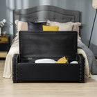 HOMCOM Modern Upholstered Flip Top Storage Ottoman Bench - Dark Grey-Suitable for the entryway, window side and the living room