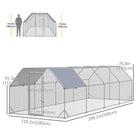 PawHut Metal Walk-In Chicken Coop with Roof for 20-25 Chickens - 24.9' L x 9.2' W x 6.4' H - Silver-Tall height allows owners to enter and exit feeding areas easily 